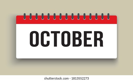Vector icon calendar autumn month - October. Horizontal sign of the season. Vector icon illustration. Date day of month Sunday, Monday, Tuesday, Wednesday, Thursday, Friday, Saturday. Holidays date.
