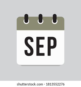 Calendario de iconos vectores de otoño - septiembre. Signo del año. Ilustración de icono de vector estilo plano. Fecha día del mes Domingo, Lunes, Martes, Miércoles, Jueves, Viernes, Sábado. Fecha de las vacaciones.