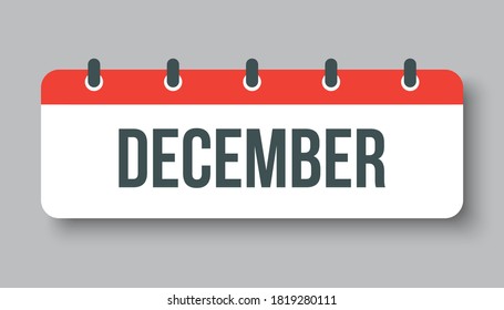 Vector icon calendar autumn month - December. Horizontal sign of the season. Vector icon illustration. Date day of month Sunday, Monday, Tuesday, Wednesday, Thursday, Friday, Saturday. Holidays date.