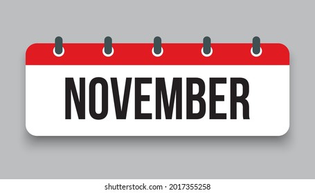 Calendario de iconos vectores de otoño - noviembre. Signo de año. Ilustración de icono de vector estilo plano. Fecha día del mes Domingo, Lunes, Martes, Miércoles, Jueves, Viernes, Sábado. Lista de tareas pendientes de vacaciones