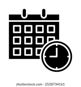 Vector icon of a calendar and clock, symbolizing time management, scheduling, and deadlines.