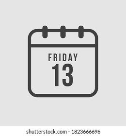 Vector icon calendar - date Fraiday 13. Square page pictogram symbol of misfortune. Vector illustration. Date day of month - Friday. Flat style for web design.