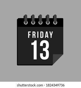 Vector icon calendar - date Fraiday 13. Square page pictogram symbol of misfortune. Vector illustration. Date day of month - Friday. Flat style for web design.