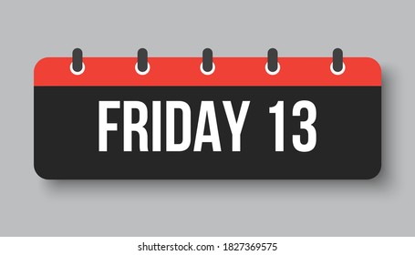 Vector icon calendar - date Fraiday 13. Rectangle red black page pictogram symbol of misfortune. Vector illustration. Date day of month - Friday. Flat style for web design.