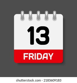 Vector icon calendar - date Fraiday 13. Square page pictogram symbol of misfortune. Vector illustration. Date day of month - Friday. Flat style for web design.