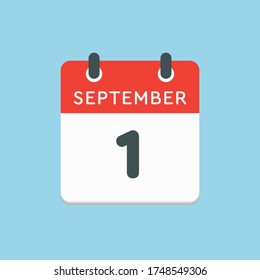 Vector icon calendar day - 1 September. Days of the year vector illustration flat style. Date day of month Sunday, Monday, Tuesday, Wednesday, Thursday, Friday, Saturday. Autumn holidays in September