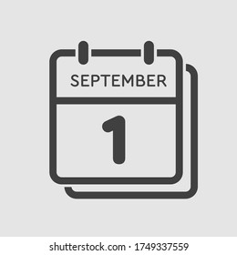 Vector icon calendar day - 1 September. Days of the year vector illustration flat style. Date day of month Sunday, Monday, Tuesday, Wednesday, Thursday, Friday, Saturday. Autumn holidays in September