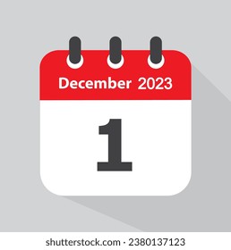 Vector icon calendar day - 1 December, 2023.