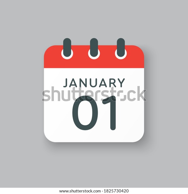 Vector icon calendar day - 1 January. 1th days\
of the month, vector illustration style. Date day of week Sunday,\
Monday, Tuesday, Wednesday, Thursday, Friday, Saturday. Winter\
holidays in January.