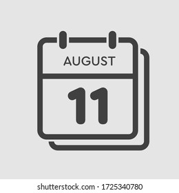 Vector icon calendar day - 11 August. Days of the year. Vector illustration flat style. Date day of month Sunday, Monday, Tuesday, Wednesday, Thursday, Friday, Saturday. Summer holidays spring August.