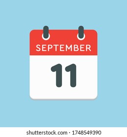 Vector icon calendar day - 11 September. Days of the year vector illustration flat style. Date day of month Sunday, Monday, Tuesday, Wednesday, Thursday, Friday, Saturday. Autumn holidays in September