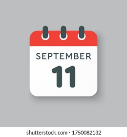 Vektorsymbol Kalendertag - 11. September. Tage des Jahres Vektorgrafik flach Stil. Tag des Monats Sonntag, Montag, Dienstag, Mittwoch, Donnerstag, Freitag, Samstag. Herbstferien im September