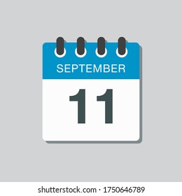 Vector icon calendar day - 11 September. Days of the year vector illustration flat style. Date day of month Sunday, Monday, Tuesday, Wednesday, Thursday, Friday, Saturday. Autumn holidays in September