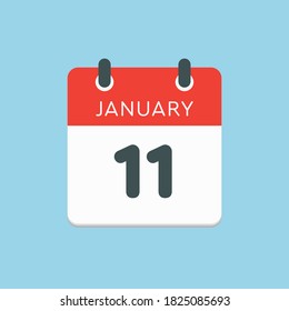 Día del calendario del icono del vector - 11 de enero. 11 días del mes, estilo de ilustración vectorial. Fecha día de la semana Domingo, Lunes, Martes, Miércoles, Jueves, Viernes, Sábado. Vacaciones de invierno en enero.