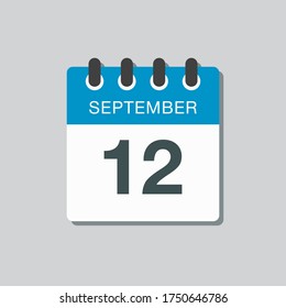 Vector icon calendar day - 12 September. Days of the year vector illustration flat style. Date day of month Sunday, Monday, Tuesday, Wednesday, Thursday, Friday, Saturday. Autumn holidays in September