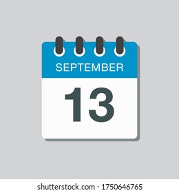 Vector icon calendar day - 13 September. Days of the year vector illustration flat style. Date day of month Sunday, Monday, Tuesday, Wednesday, Thursday, Friday, Saturday. Autumn holidays in September