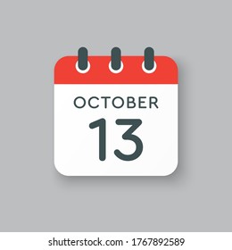 Vector icon calendar day - 13 October. Days of the year vector illustration flat style. Date day of month Sunday, Monday, Tuesday, Wednesday, Thursday, Friday, Saturday. Autumn holidays in October.