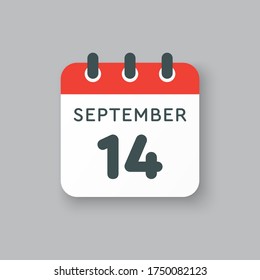 Vector icon calendar day - 14 September. Days of the year vector illustration flat style. Date day of month Sunday, Monday, Tuesday, Wednesday, Thursday, Friday, Saturday. Autumn holidays in September
