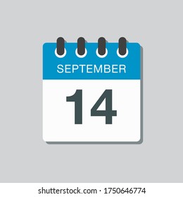Vector icon calendar day - 14 September. Days of the year vector illustration flat style. Date day of month Sunday, Monday, Tuesday, Wednesday, Thursday, Friday, Saturday. Autumn holidays in September