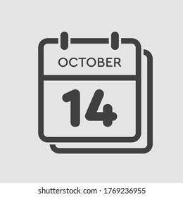 Día del calendario del icono del vector - 14 de octubre. Días del año ilustración vectorial estilo plano. Fecha día del mes Domingo, Lunes, Martes, Miércoles, Jueves, Viernes, Sábado. Vacaciones de otoño en octubre.