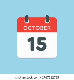 Día del calendario del icono del vector - 15 de octubre. Días del año ilustración vectorial estilo plano. Fecha día del mes Domingo, Lunes, Martes, Miércoles, Jueves, Viernes, Sábado. Vacaciones de otoño en octubre.