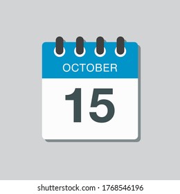 Vector icon calendar day - 15 October. Days of the year vector illustration flat style. Date day of month Sunday, Monday, Tuesday, Wednesday, Thursday, Friday, Saturday. Autumn holidays in October.