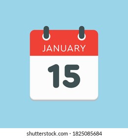 Día del calendario del icono del vector - 15 de enero. 15 días del mes, estilo de ilustración vectorial. Fecha día de la semana Domingo, Lunes, Martes, Miércoles, Jueves, Viernes, Sábado. Vacaciones de invierno en enero.