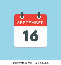 Vector icon calendar day - 16 September. Days of the year vector illustration flat style. Date day of month Sunday, Monday, Tuesday, Wednesday, Thursday, Friday, Saturday. Autumn holidays in September