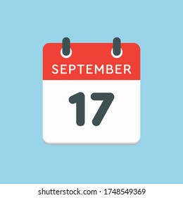 Vektorsymbol Kalendertag - 17. September. Tage des Jahres Vektorgrafik flach Stil. Tag des Monats Sonntag, Montag, Dienstag, Mittwoch, Donnerstag, Freitag, Samstag. Herbstferien im September