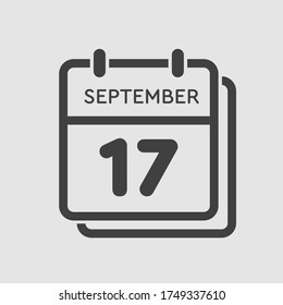 Vector icon calendar day - 17 September. Days of the year vector illustration flat style. Date day of month Sunday, Monday, Tuesday, Wednesday, Thursday, Friday, Saturday. Autumn holidays in September