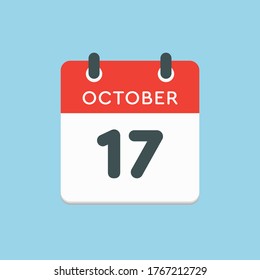 Vector icon calendar day - 17 October. Days of the year vector illustration flat style. Date day of month Sunday, Monday, Tuesday, Wednesday, Thursday, Friday, Saturday. Autumn holidays in October.