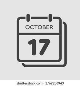 Día del calendario del icono del vector - 17 de octubre. Días del año ilustración vectorial estilo plano. Fecha día del mes Domingo, Lunes, Martes, Miércoles, Jueves, Viernes, Sábado. Vacaciones de otoño en octubre.