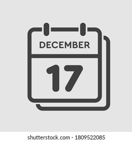 Vector icon calendar day - 17 December. 17th days of the month, vector illustration style. Date day of week Sunday, Monday, Tuesday, Wednesday, Thursday, Friday, Saturday. Winter holidays in December.