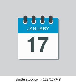Día del calendario del icono del vector - 17 de enero. 17 días del mes, estilo de ilustración vectorial. Fecha día de la semana Domingo, Lunes, Martes, Miércoles, Jueves, Viernes, Sábado. Vacaciones de invierno en enero.