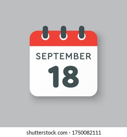 Vector icon calendar day - 18 September. Days of the year vector illustration flat style. Date day of month Sunday, Monday, Tuesday, Wednesday, Thursday, Friday, Saturday. Autumn holidays in September
