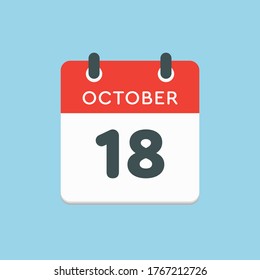 Vector icon calendar day - 18 October. Days of the year vector illustration flat style. Date day of month Sunday, Monday, Tuesday, Wednesday, Thursday, Friday, Saturday. Autumn holidays in October.