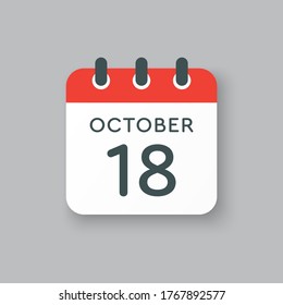 Vector icon calendar day - 18 October. Days of the year vector illustration flat style. Date day of month Sunday, Monday, Tuesday, Wednesday, Thursday, Friday, Saturday. Autumn holidays in October.