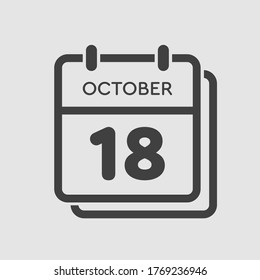 Día del calendario del icono del vector - 18 de octubre. Días del año ilustración vectorial estilo plano. Fecha día del mes Domingo, Lunes, Martes, Miércoles, Jueves, Viernes, Sábado. Vacaciones de otoño en octubre.