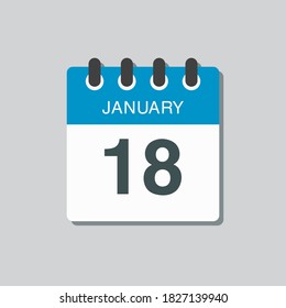 Vector icon calendar day - 18 January. 18th days of the month, vector illustration style. Date day of week Sunday, Monday, Tuesday, Wednesday, Thursday, Friday, Saturday. Winter holidays in January.
