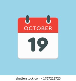 Vector icon calendar day - 19 October. Days of the year vector illustration flat style. Date day of month Sunday, Monday, Tuesday, Wednesday, Thursday, Friday, Saturday. Autumn holidays in October.