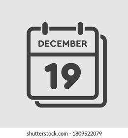 Vector icon calendar day - 19 December. 19th days of the month, vector illustration style. Date day of week Sunday, Monday, Tuesday, Wednesday, Thursday, Friday, Saturday. Winter holidays in December.