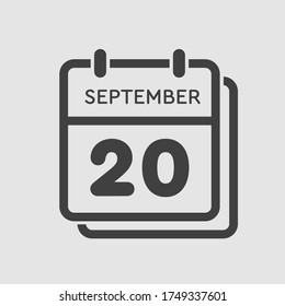 Vektorsymbol Kalendertag - 20. September. Tage des Jahres Vektorgrafik flach Stil. Tag des Monats Sonntag, Montag, Dienstag, Mittwoch, Donnerstag, Freitag, Samstag. Herbstferien im September