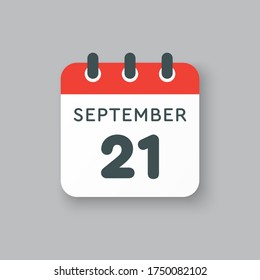 Día del calendario del icono del vector - 21 de septiembre. Días del año ilustración vectorial estilo plano. Fecha día del mes Domingo, Lunes, Martes, Miércoles, Jueves, Viernes, Sábado. Vacaciones de otoño en septiembre