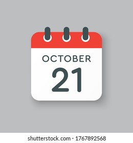 Vector icon calendar day - 21 October. Days of the year vector illustration flat style. Date day of month Sunday, Monday, Tuesday, Wednesday, Thursday, Friday, Saturday. Autumn holidays in October.