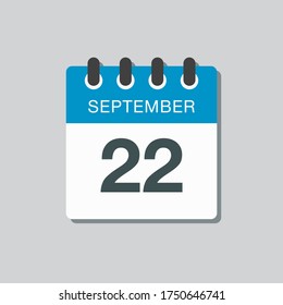 Vector icon calendar day - 22 September. Days of the year vector illustration flat style. Date day of month Sunday, Monday, Tuesday, Wednesday, Thursday, Friday, Saturday. Autumn holidays in September