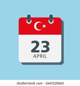 Vector Icon calendar day - 23 April. Days f the year. Date day of month Sunday, Monday, Tuesday, Wednesday, Thursday, Friday, Saturday. Holidays in April. Anniversary, Independence Day Turkey.