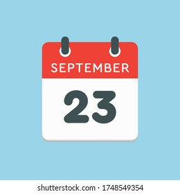 Icono vector día calendario - 23 de septiembre. Días del año ilustración vectorial estilo plano. Fecha día del mes Domingo, Lunes, Martes, Miércoles, Jueves, Viernes, Sábado. Vacaciones de otoño en septiembre