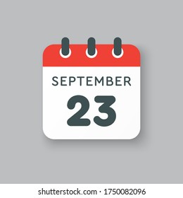 Vector icon calendar day - 23 September. Days of the year vector illustration flat style. Date day of month Sunday, Monday, Tuesday, Wednesday, Thursday, Friday, Saturday. Autumn holidays in September