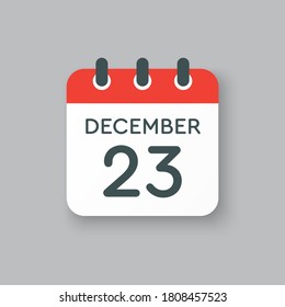 Icono vector día calendario - 23 de diciembre. 23 días del mes, estilo de ilustración vectorial. Fecha día de la semana Domingo, Lunes, Martes, Miércoles, Jueves, Viernes, Sábado. Vacaciones de invierno en diciembre.