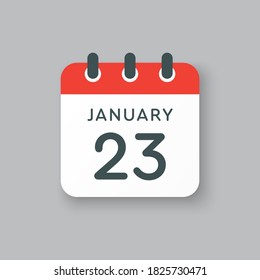 Vector icon calendar day - 23 January. 23th days of the month, vector illustration style. Date day of week Sunday, Monday, Tuesday, Wednesday, Thursday, Friday, Saturday. Winter holidays in January.